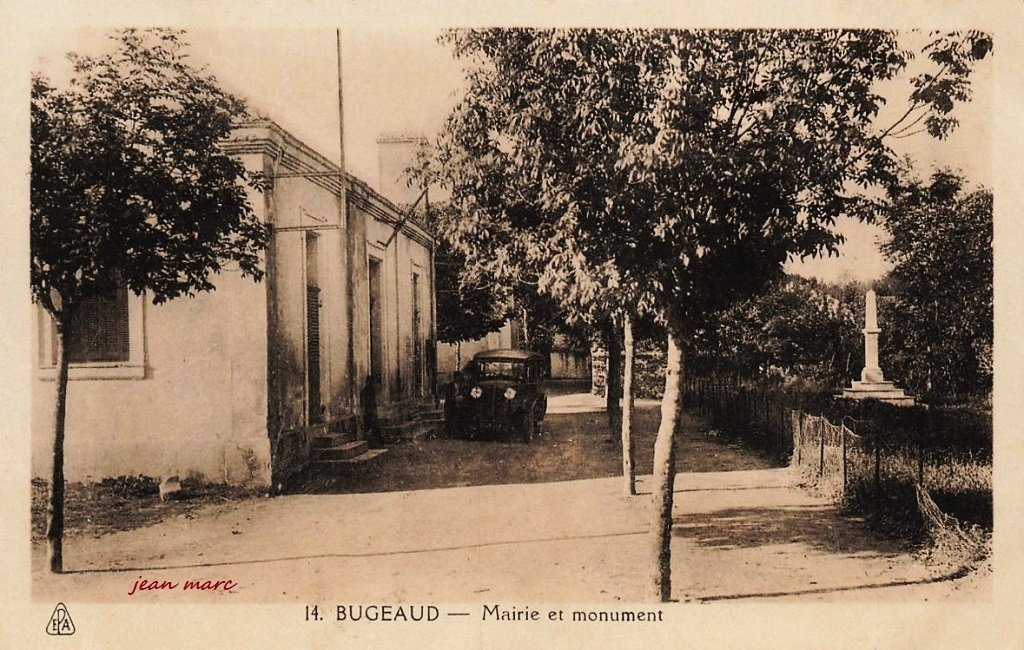 Bugeaud - Mairie et monument (Etablissements Photo Albert, Alger).jpg